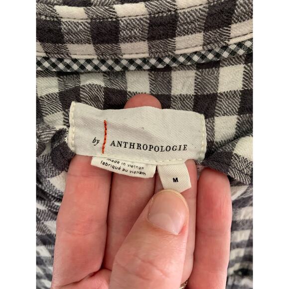 Anthropologie Isadora Button Back Tunic Top Black White Gingham Shirt Medium - Picture 5 of 12